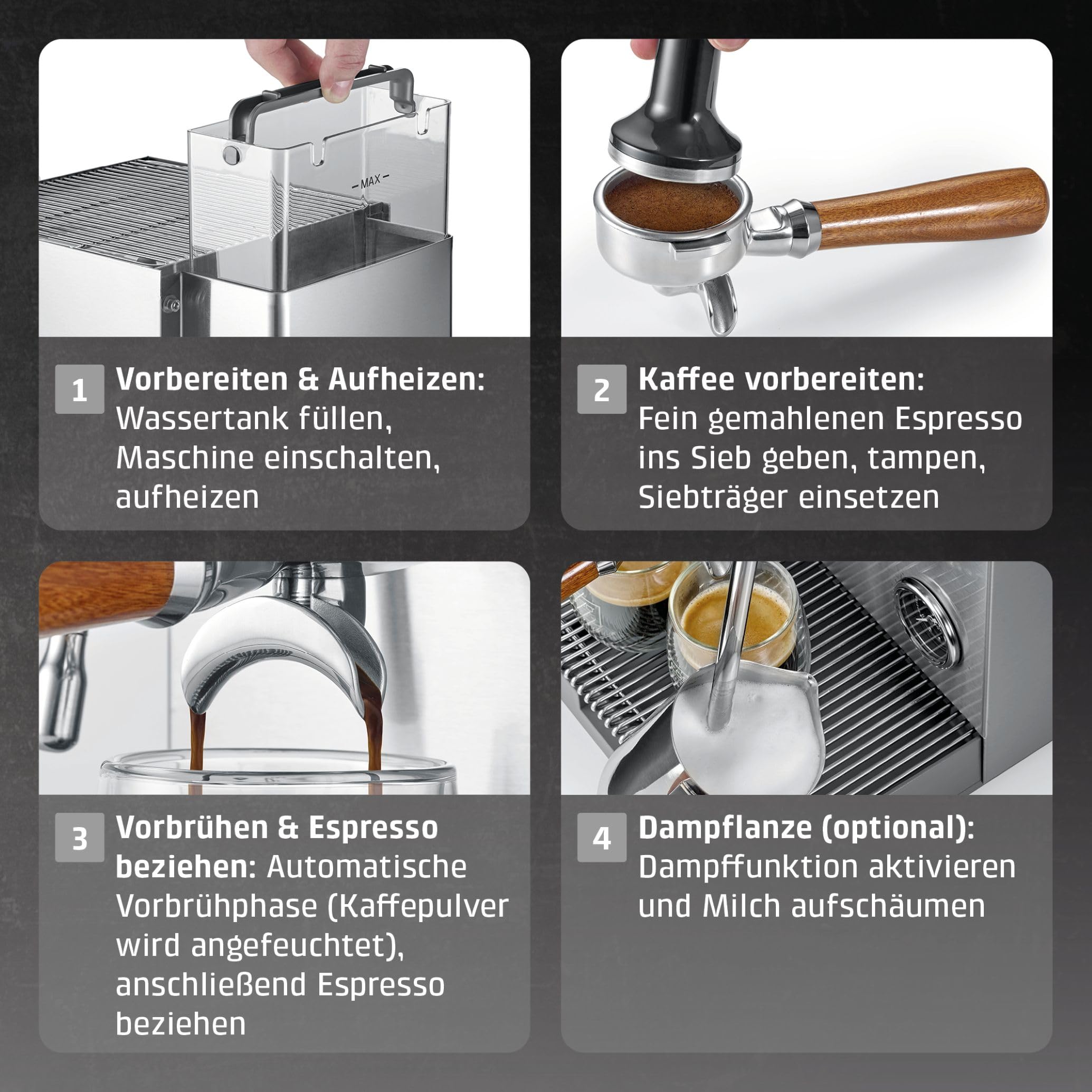Caso EspressoGourmet Advanced Siebträgermaschine mit Milchaufschäumer
