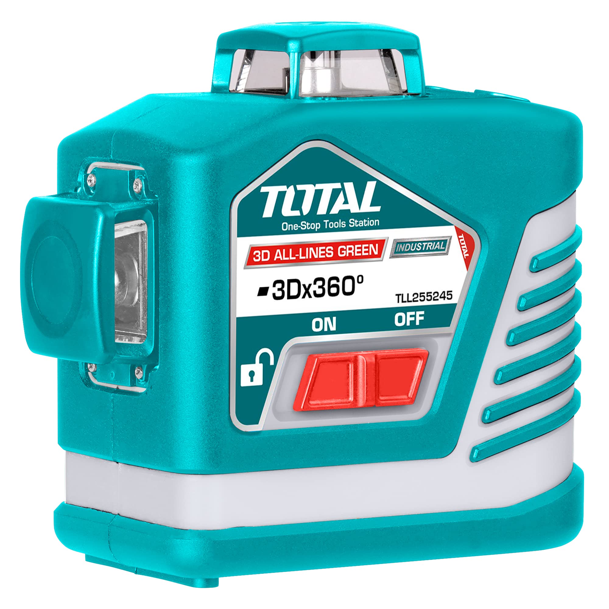 TOTAL - Nivel Láser 3D - Amplitud de 360º - Con Puntero Verde - Rango de 30 m - Incluye Gafas de Protección, Soporte y Maletín de Alta resistencia