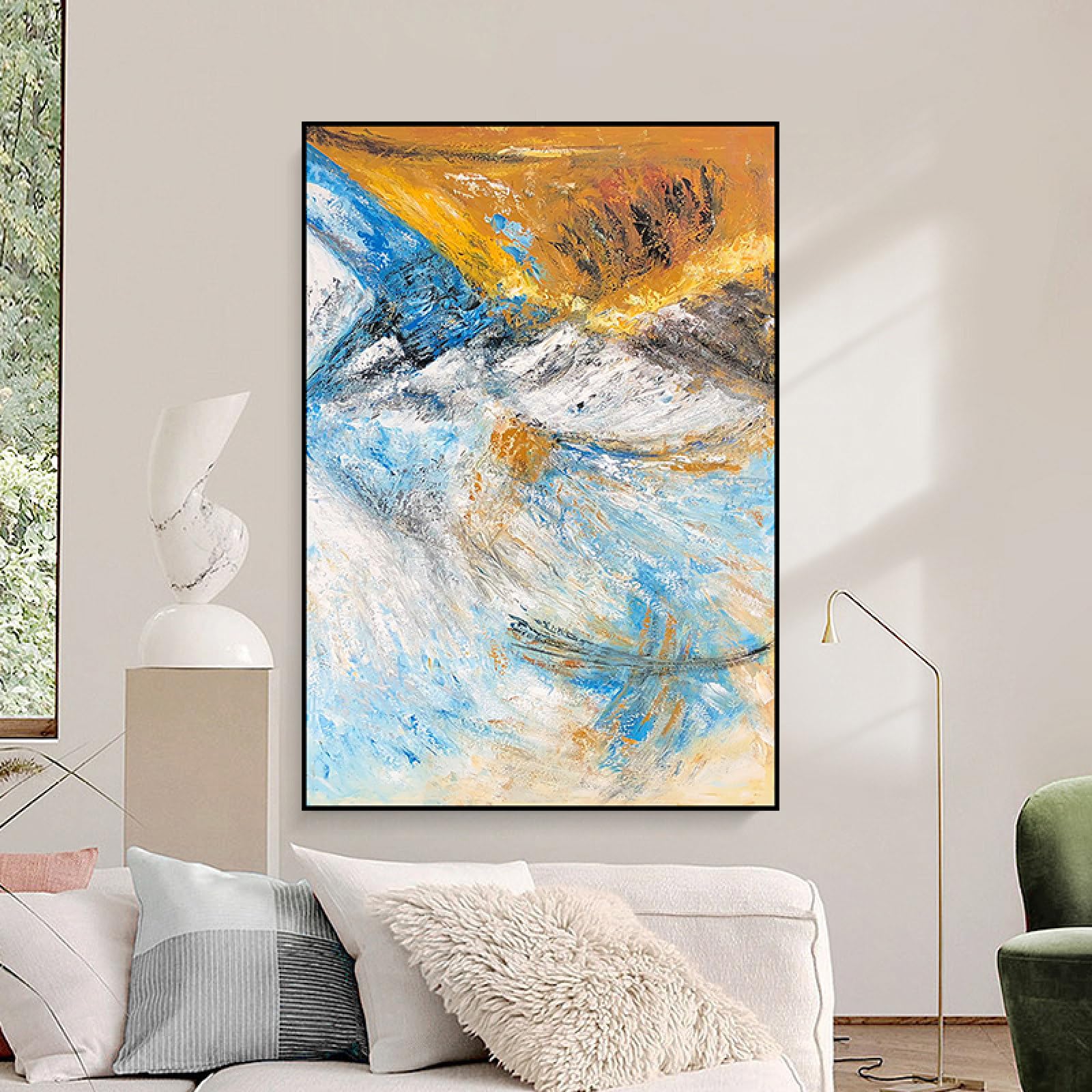 Peinture à l'huile sur toile faite main : tableau abstrait texturé unique pour salon luxueux