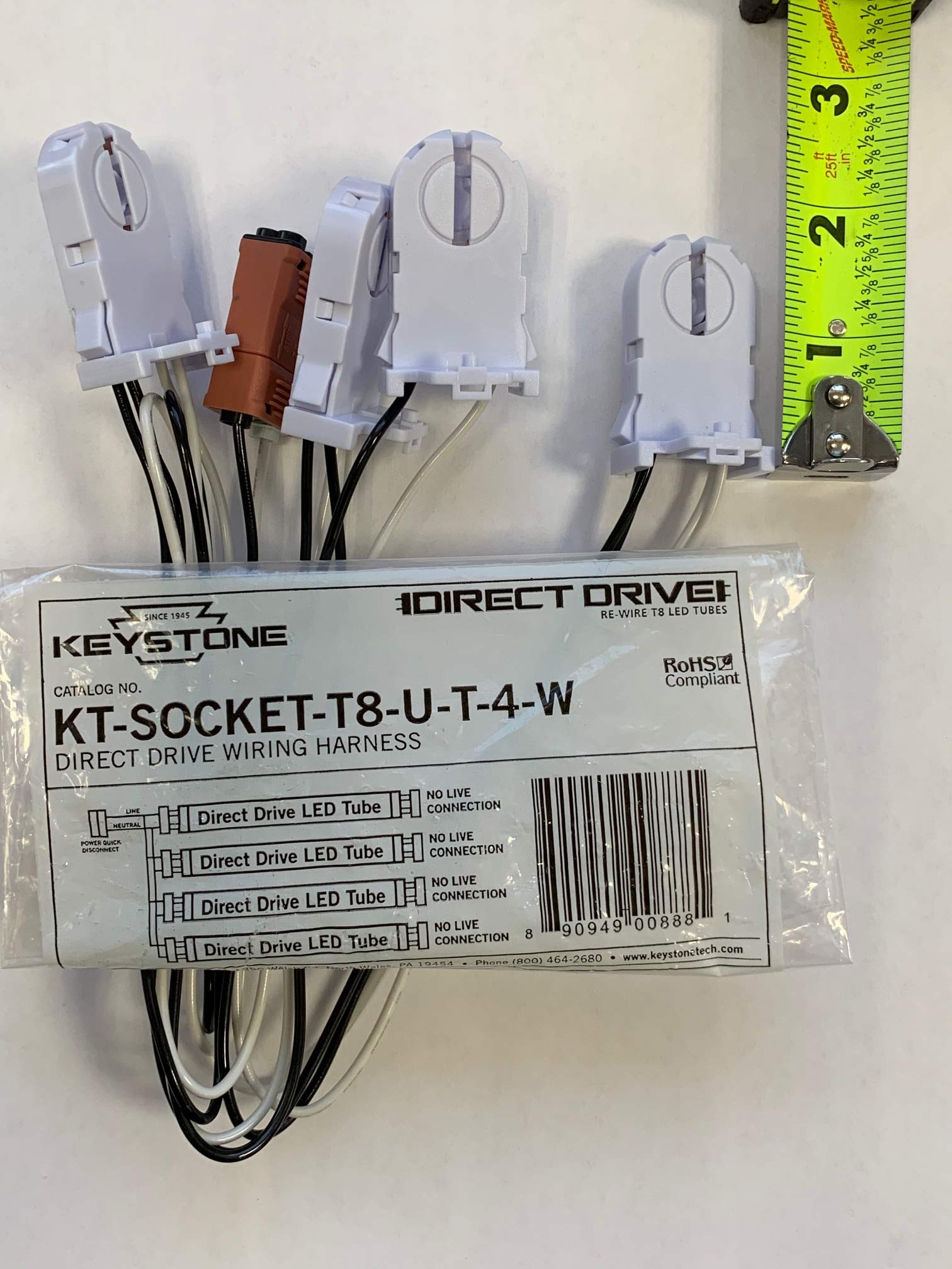 Amazon Com Keystone 00888 4 Lamp Wiring Harness For Led Tubes Includes 4 Pre Wired Non Shunted Sockets Power Quick Disconnect Kt Socket T8 U T 4 W 4 Pre Wired Sockets Non Shunted Home Kitchen