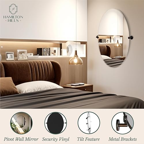 Miniatura 5 de Hamilton Hills - Espejo ovalado grande con anclajes de pared de cromo pulido - Espejo de pared ajustable con respaldo, movible e inclinable, plateado