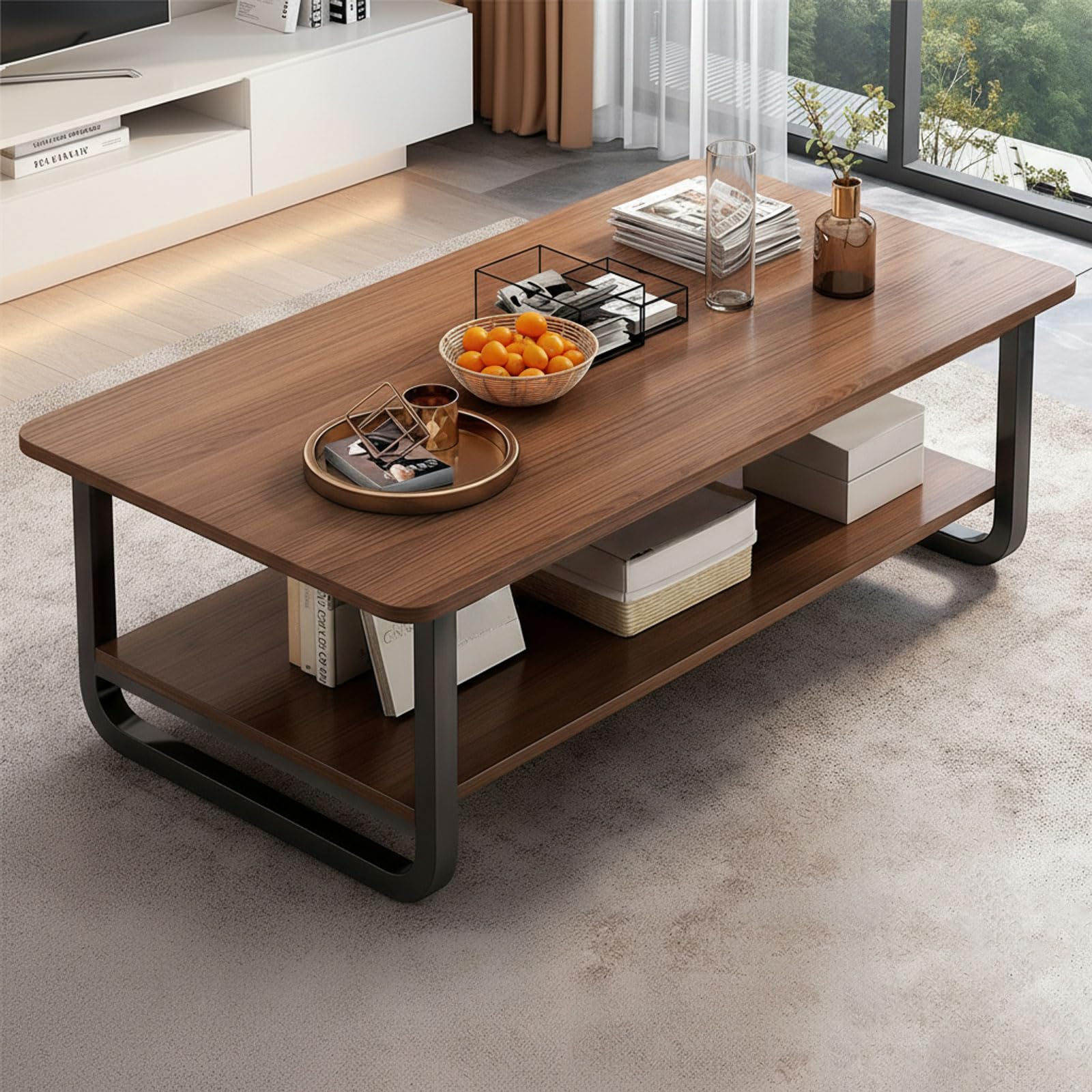 Couchtisch Rechteckig mit Stauraum, 120cm Wohnzimmertisch Sofatisch, Braun