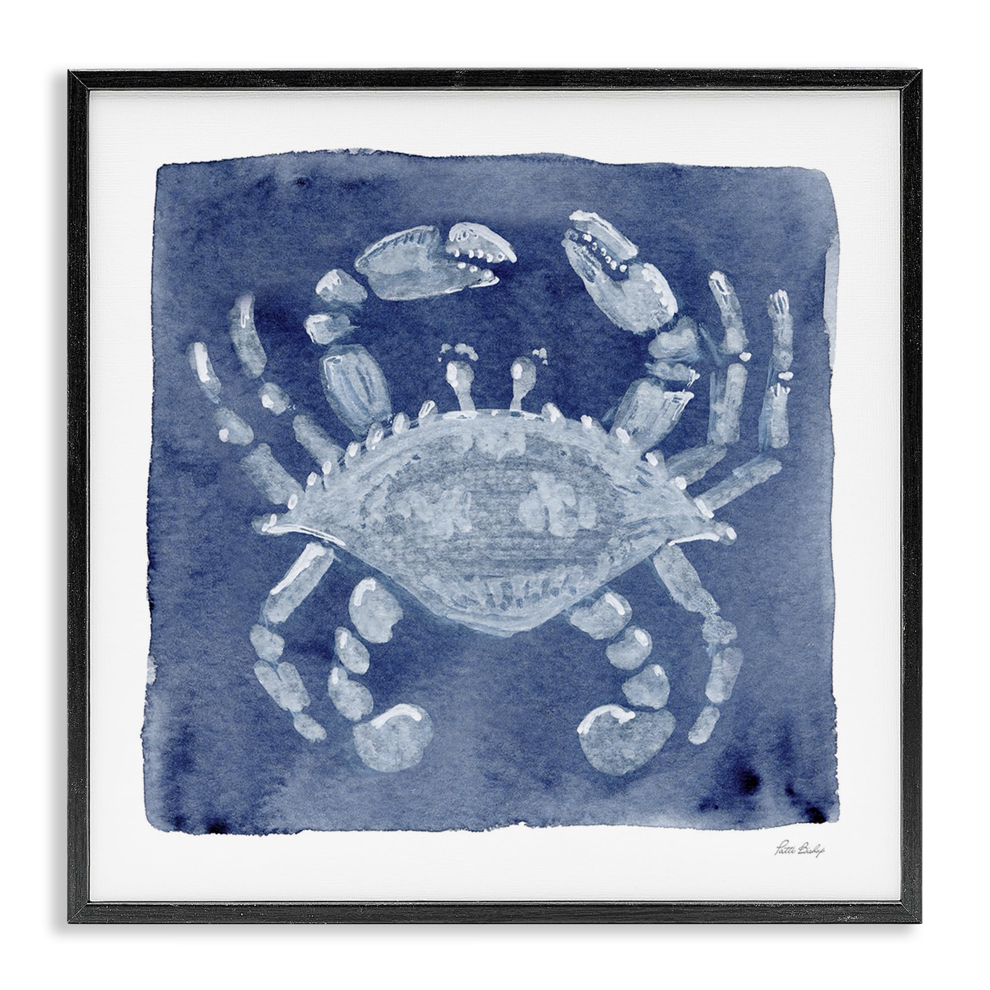 Stupell Industries White Crab Indigo Watercolor 'White Crab On Indigo', Framed Giclee Art, Black, 12 X 12 Inches, Easy To Hang And Sturdy, Made In Usa, By Patti Bishop