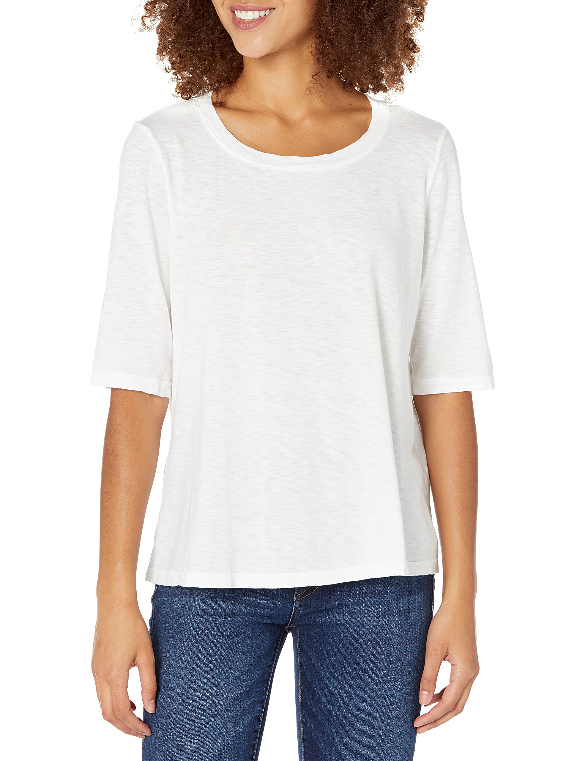 Michael StarsWomen's Supima Cotton Slub Elbow sleeve swing tee shirt Shirt