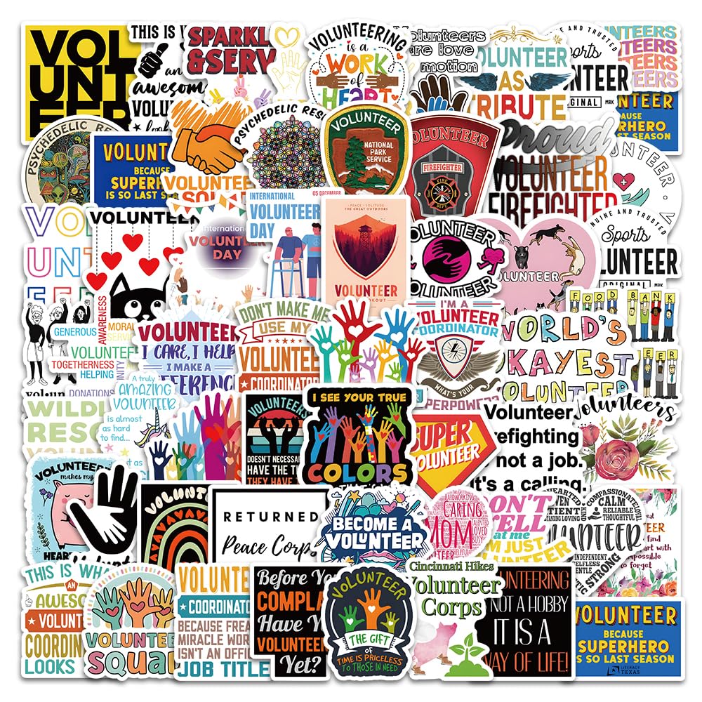 XYZONE Volunteer Stickers 104Pcs,Volunteer Appreciation Gifts,Volunteer Team Stickers for Laptops,Water Bottles,Scrapbooks,Phone,Perfect Gifts for