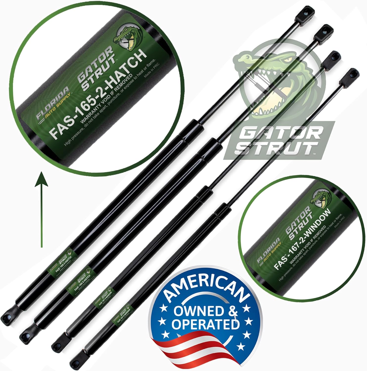 2 Rear Hatch Liftgate + 2 Window Lift Supports, Compatible with: 2007-2014 Chevy Suburban, Tahoe, GMC Yukon, Cadillac Escalade- Gas Spring by Florida Auto: FAS-165-2-167-2
