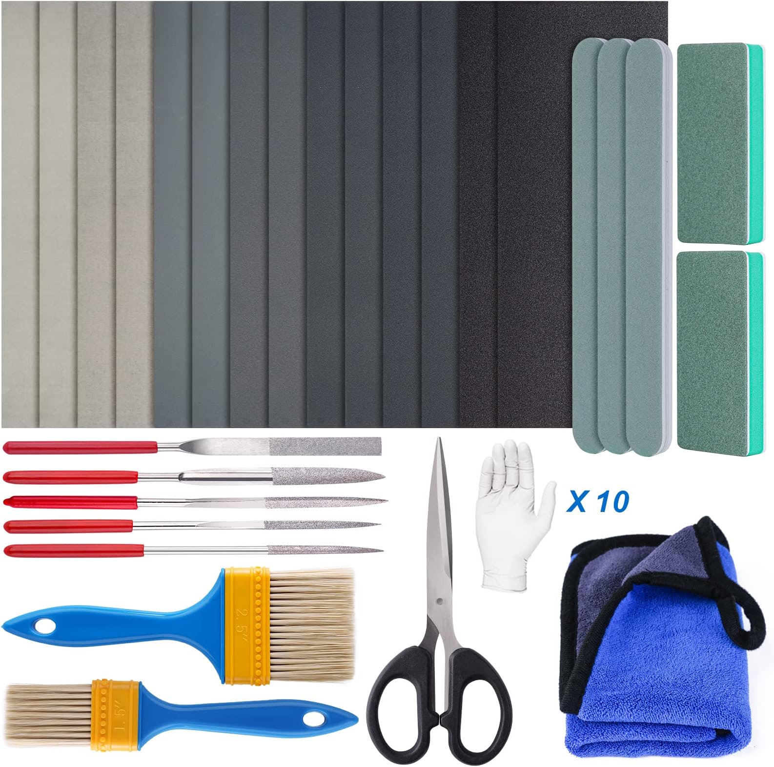 LET'S RESIN Polishing Kit,33Pcs Resin Supplies with Sandpaper,Resin File Kit,Polishing Strips&Blocks,Scissors,Wooden Brush,Cloth, Tools for Jewelry Making Supplies, Silicone Molds