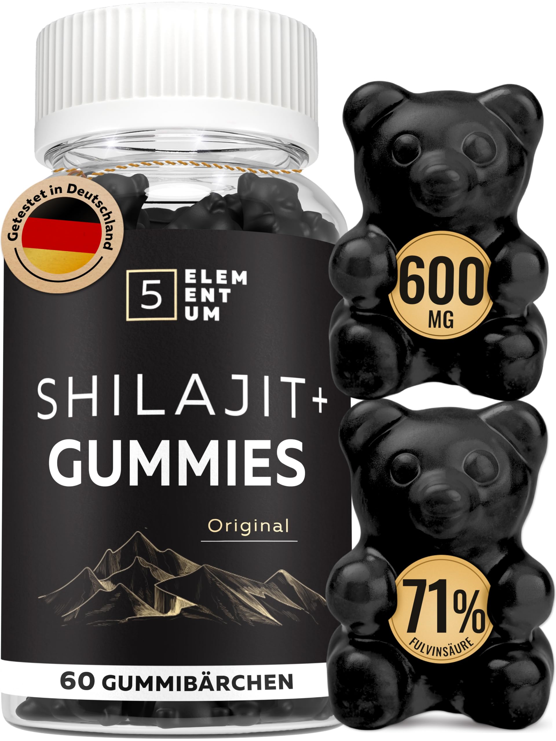 Original Shilajit Gummies – 100% Natürlich, Vegan & Zuckerfrei – Mit 71% Fulvinsäure – Energie & Verträglichkeit – 60 Gummibärchen