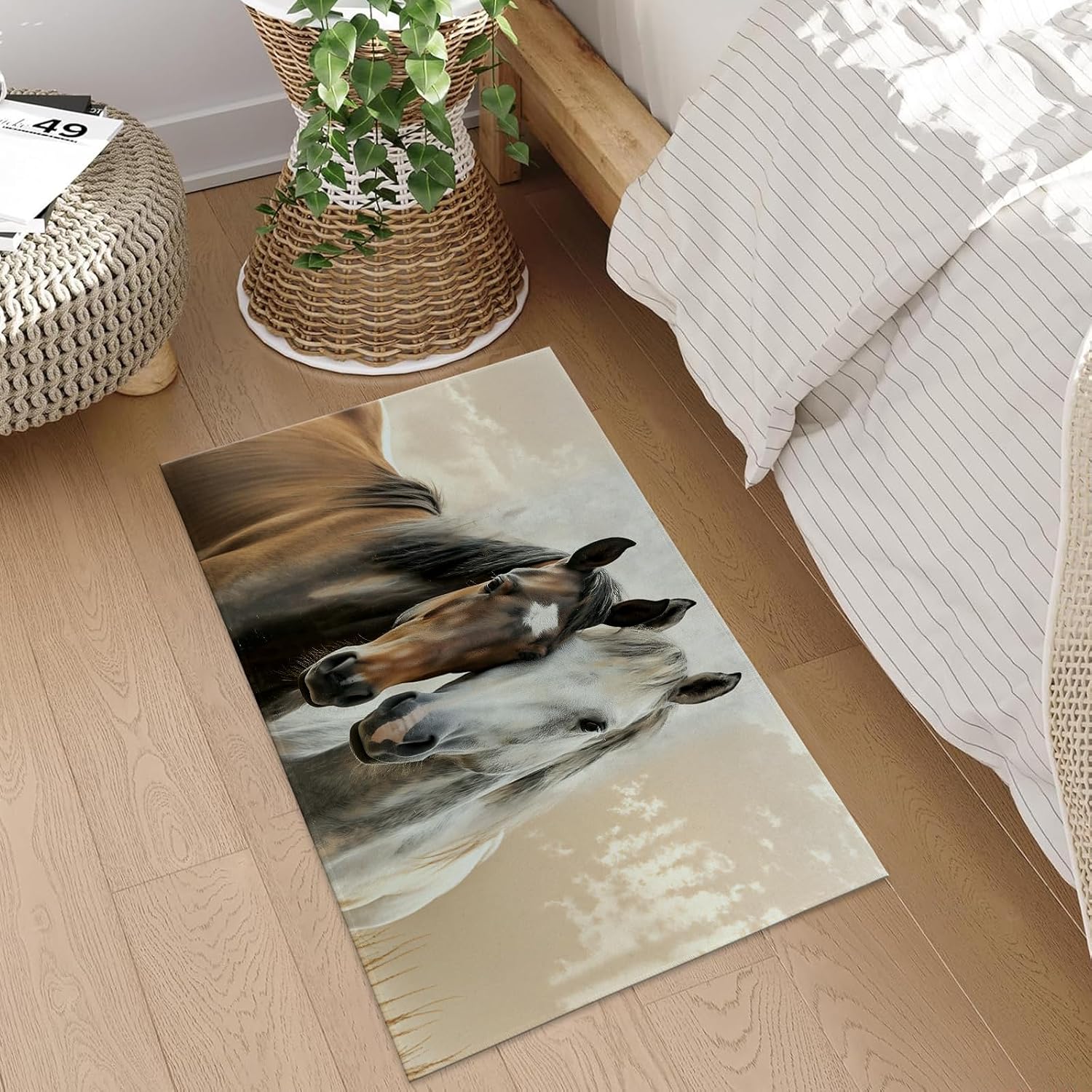 Horses Indoor Door Mat, 17x29.5 Inch, Floor Area Rug for Entryway, Living Room, or Bathroom, Non-Slip Doormat, Graceful Horses in Sunset Home Decor Rug Gifts