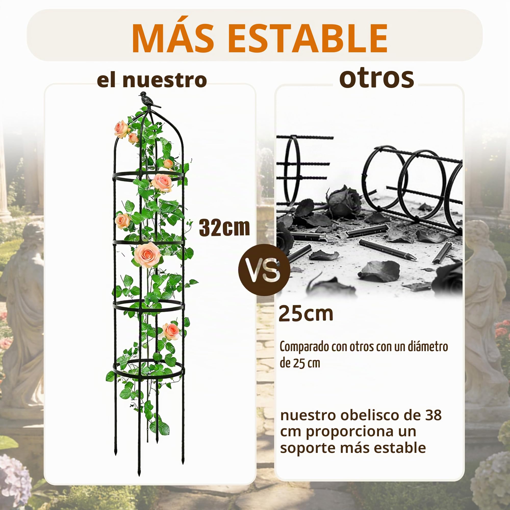 2 Piezas Obelisco de jardín de Acero Inoxidable para Plantas trepadoras, obelisco para jardín, Enrejado de obelisco para Rosas, Estructura de Soporte de Plantas trepadoras