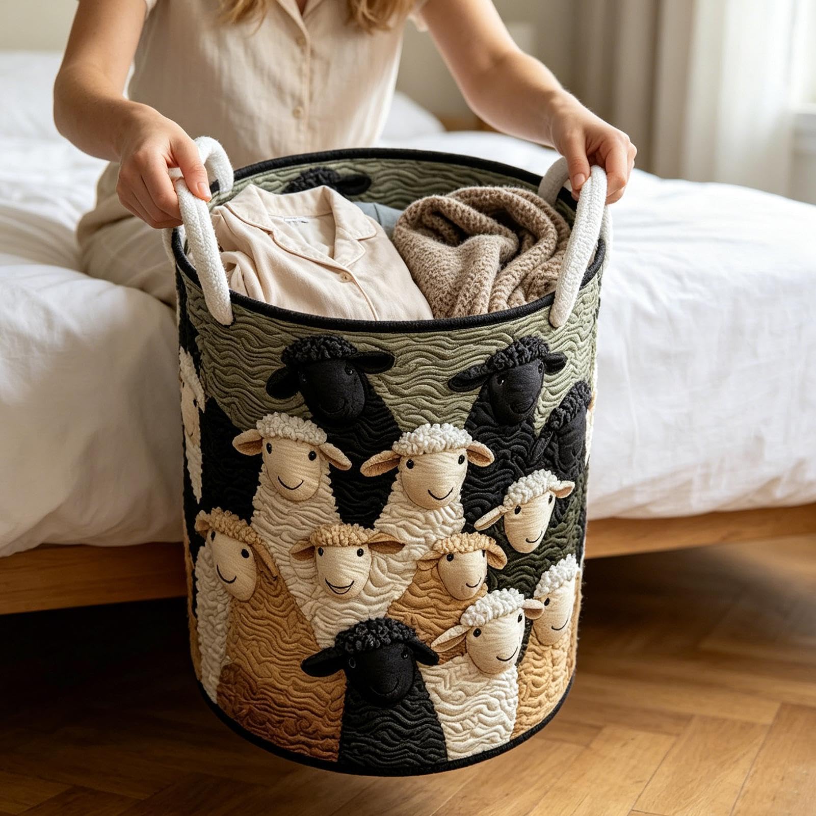 Cesto portabucato trapuntato con maniglie Contenitore per Panni Sporchi a | Cesto Organizzatore per Abbigliamento Per carini proprietari di casa e affittuari, camera bambini, came