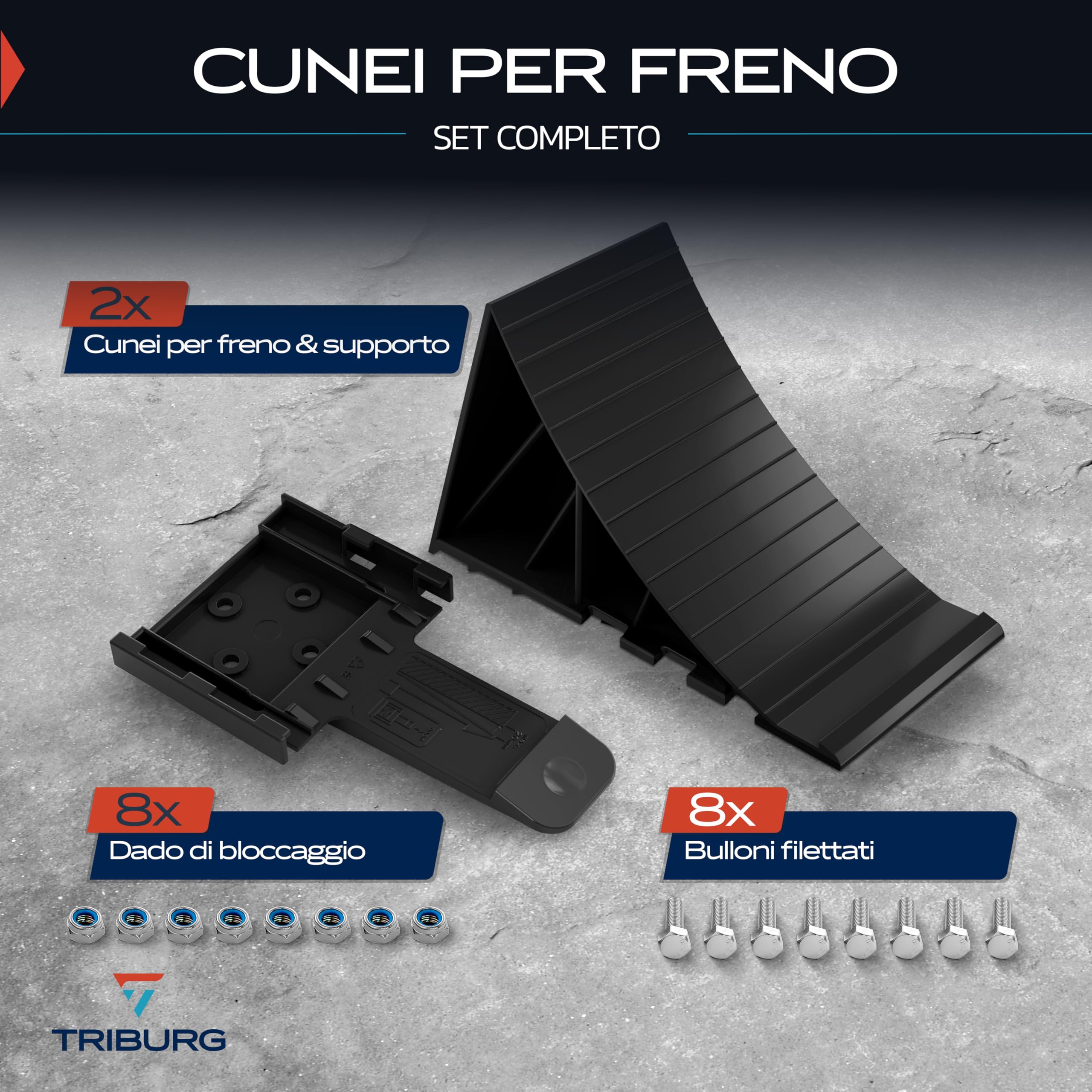 Cunei per Ruote TRIBURG Con Supporto [Set di 2] e Materiale di Montaggio - Per Rimorchi, Caravan e Camper Fino a 1600 kg di Carico Sull'Asse