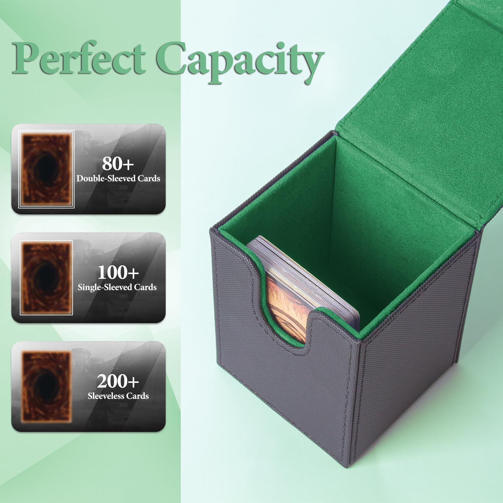 ECOSEAO – Boîte à Cartes Magnétique En Cuir – Capacité 2400 Cartes – Noir-gris – Pour MTG, YuGiOh, TCG