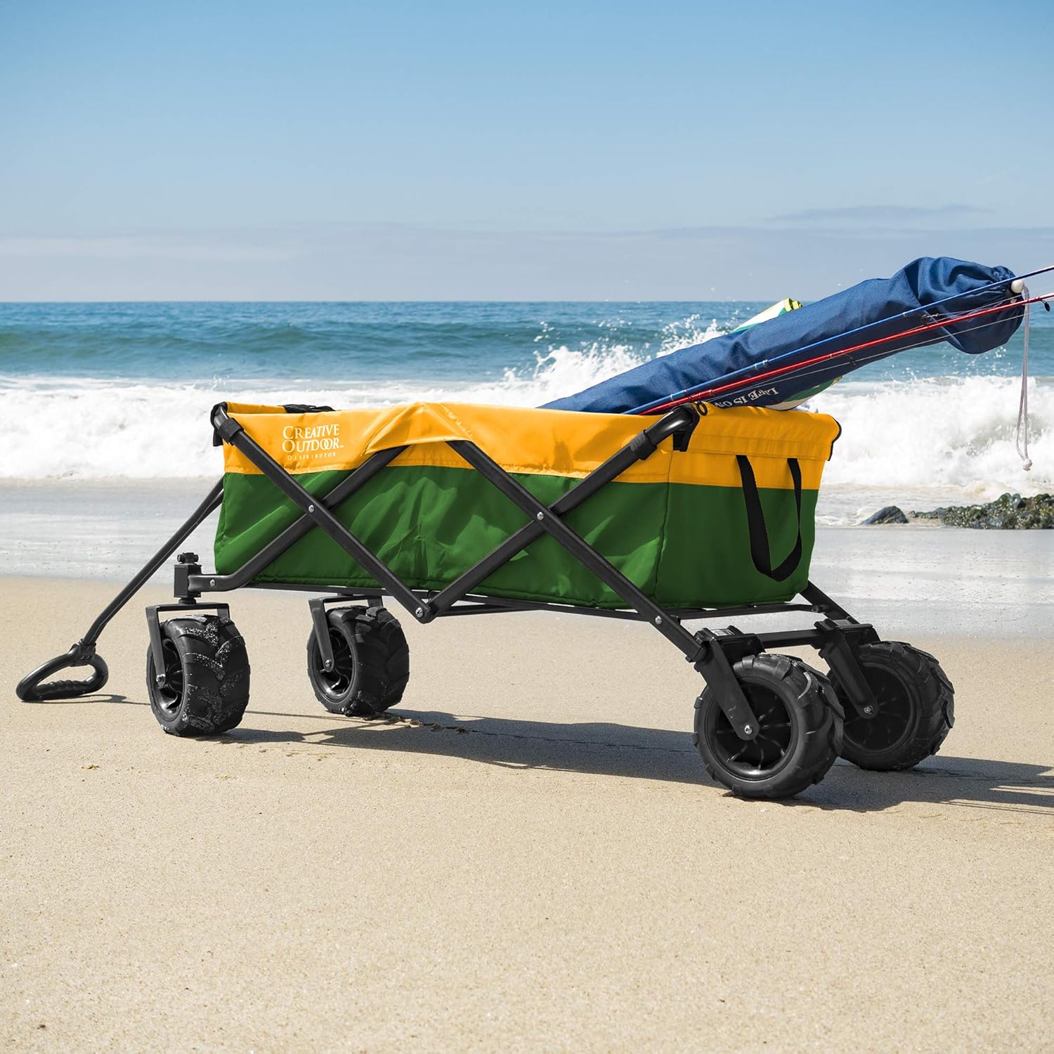 Creative Outdoor Push Pull Hauler Wagon for Kids, 200lbs Weight Capacity, All-Terrain Collapsible and Portable Folding Cart, Beach, Park, Garden, Camping & Tailgate