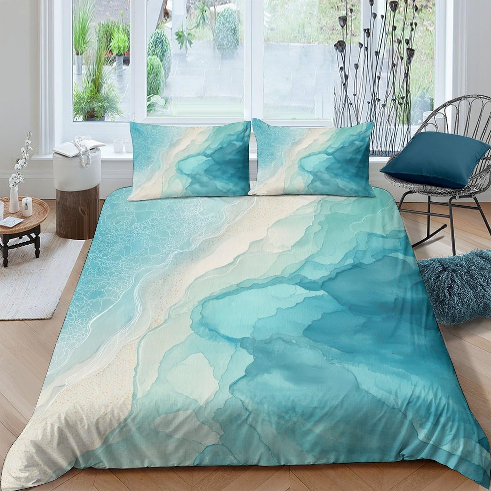 Ctjqhvkz Style-8 3D Printed Ocean Blue Wave Fitted Sheet Microfiber Soft Bedroom Decor Sand Abstract Mattress Cover Single（135X200cm）