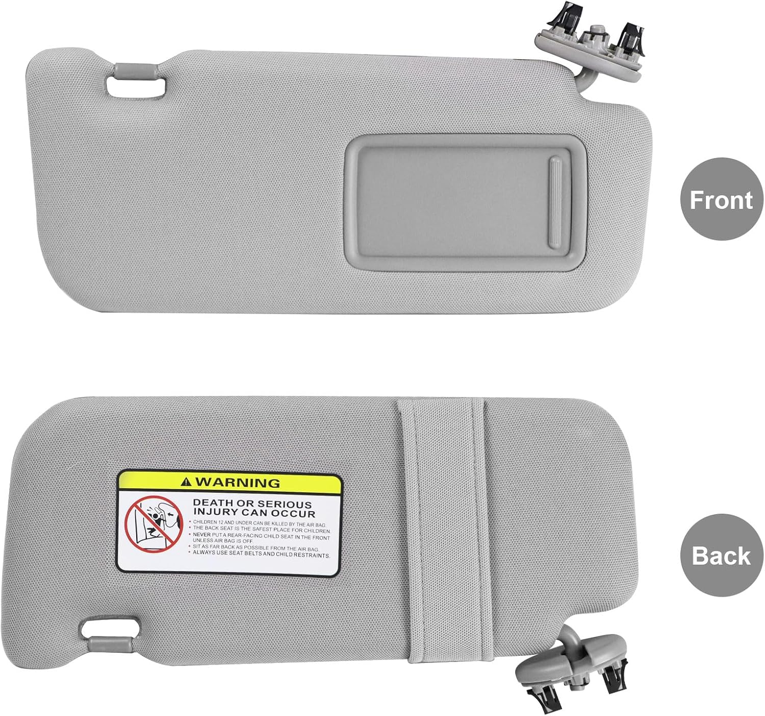 Right Passenger Side Sun Visor Gray Compatible with Toyota Corolla 2007 2008 2009 2010 2011 2012 2013 Sunvisor with Mirror Replaces # 74310-12L80-B0