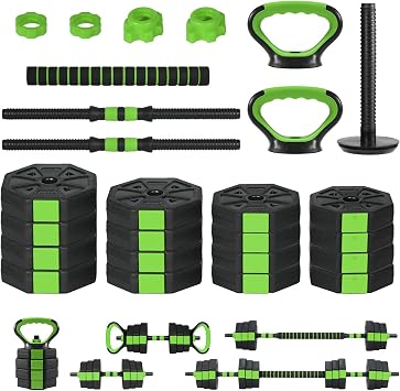 3-in-1 Adjustable Dumbbell Set 66lbs, Free Weights for Home Gym with Anti-Slip Handle & Connector, Barbell/Kettlebell/Dumbbell Combo for Men Women