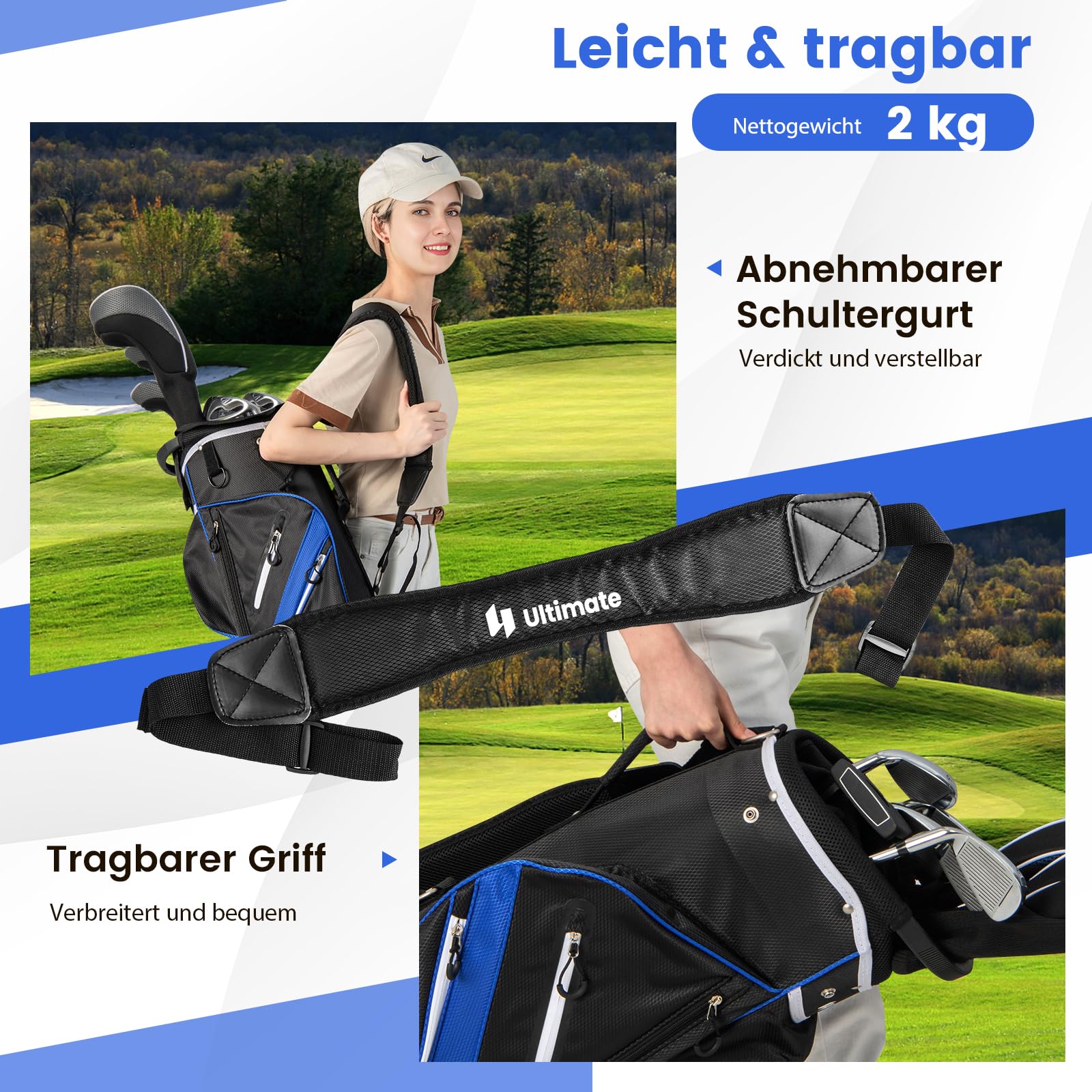 COSTWAY Golfbag leicht, tragbares Golf Cart Bag mit 14 er Unterteilung, Golftasche wasserabweisend mit Regenhaube, 9 Taschen, Kühltasche & Schirmhalter, Caddybag für Herren & Damen