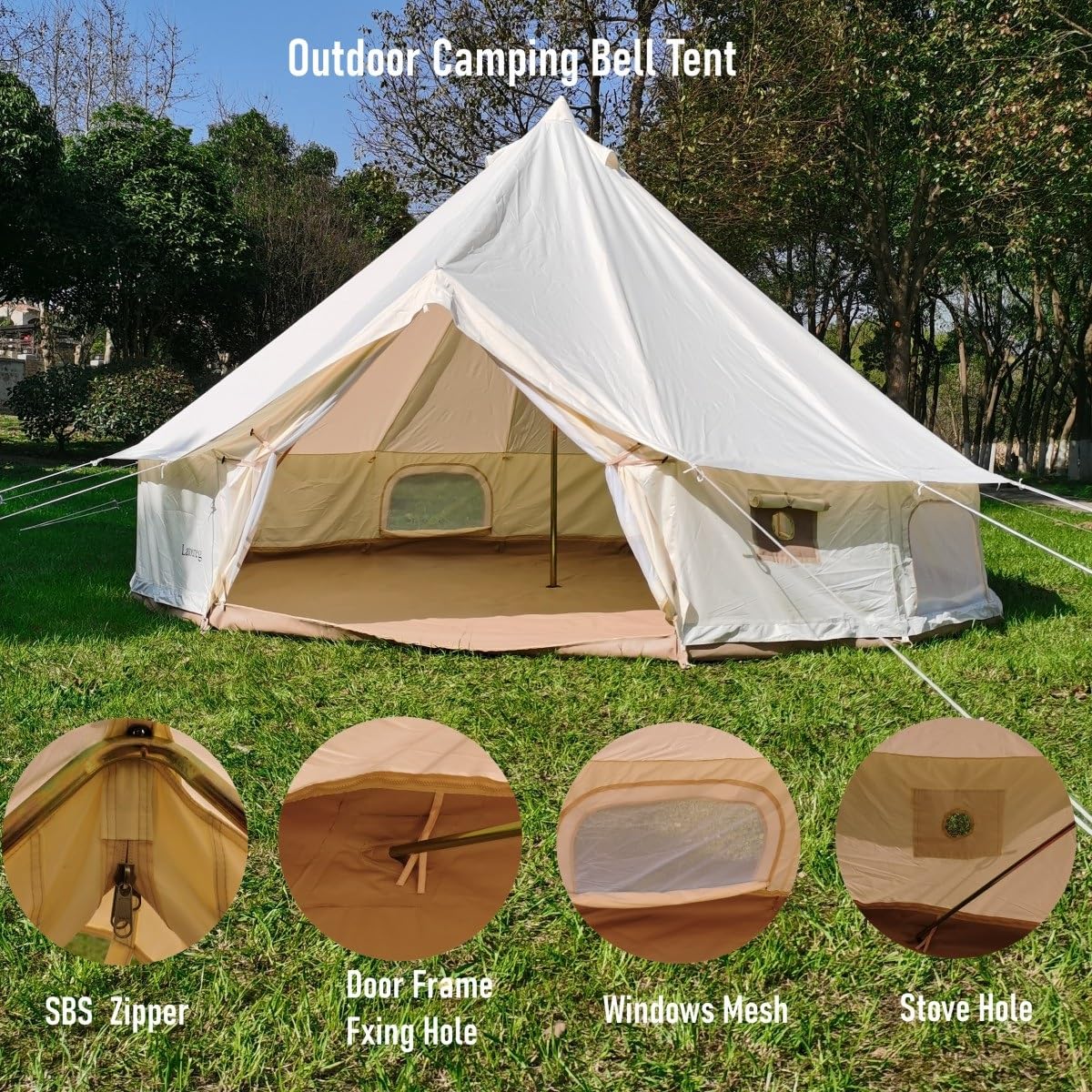 Tienda Impermeable al Aire Libre 4M 5M 6M Oxford Bell Tent Glamping Yurt Tiendas de Campaña para Acampar y Festivales.