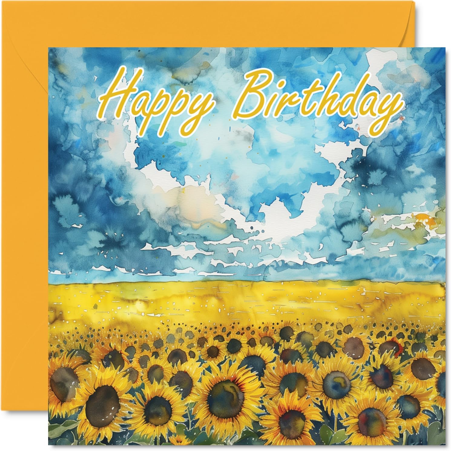 Birthday Cards For Women Men - Watercolour Tulips - Happy Birthday Card for Mum Dad Brother Sister Uncle Auntie Cousin Grandad Nanny Friend 145mm x 145mm Bday Greeting Cards