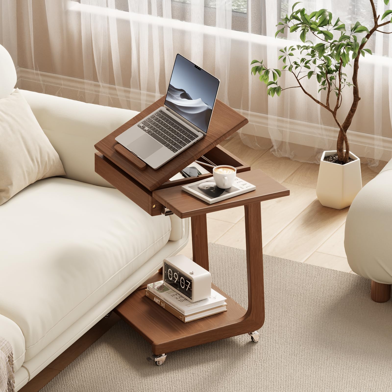 Amazon.com: Solid Wood C Shaped End Table for Couch,Walnut C Table