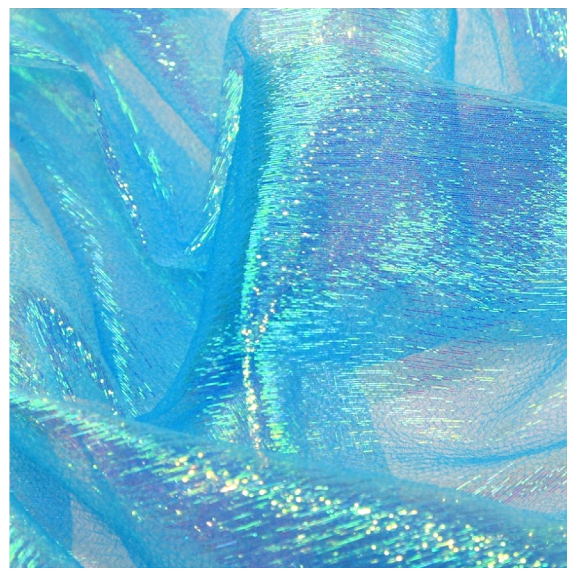 Fabrics King Online Turquoise Pearlised Tissue Organza Iridescent Sparkle Fabric For Weddings, Decoration, Events, Dress, Crafts & Curtains L 50" - 128Cm Wide | Sold By The Metre