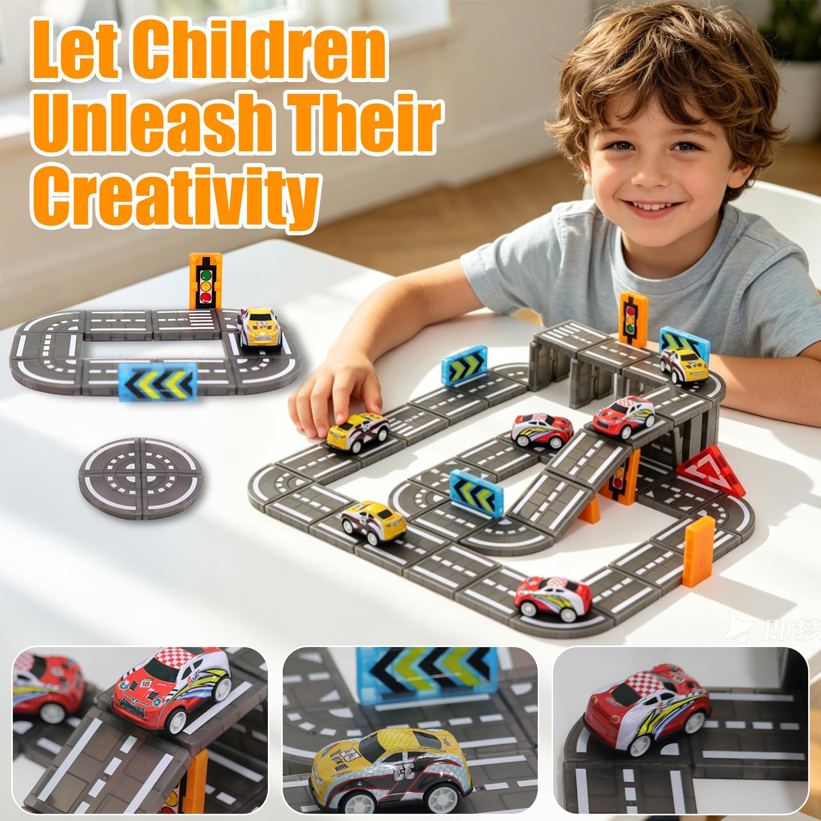83 Piezas Construcciones Magnéticas Carretera Niños, Incluye 6 Coches