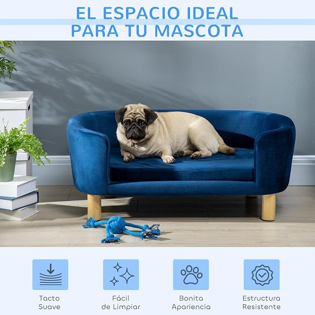 Foto 3 de 8 de PawHut Sofá para Perros Pequeños con Funda Lavable 86x55x33 cm Azul