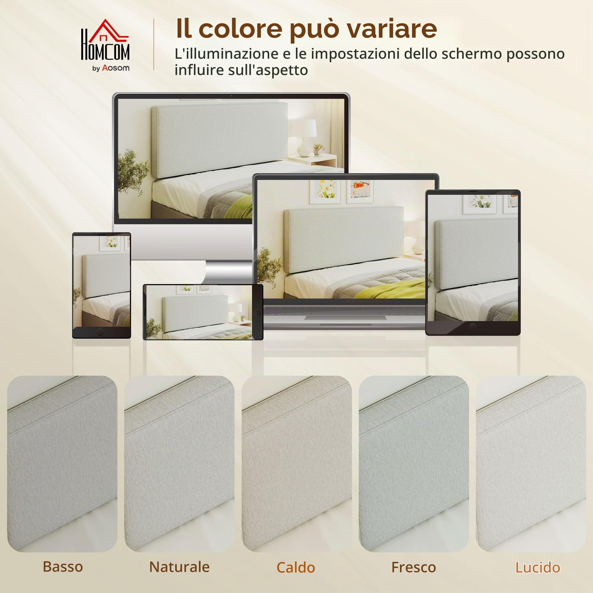 HOMCOM Testiera imbottita da parete in lino 140x60cm, Crema