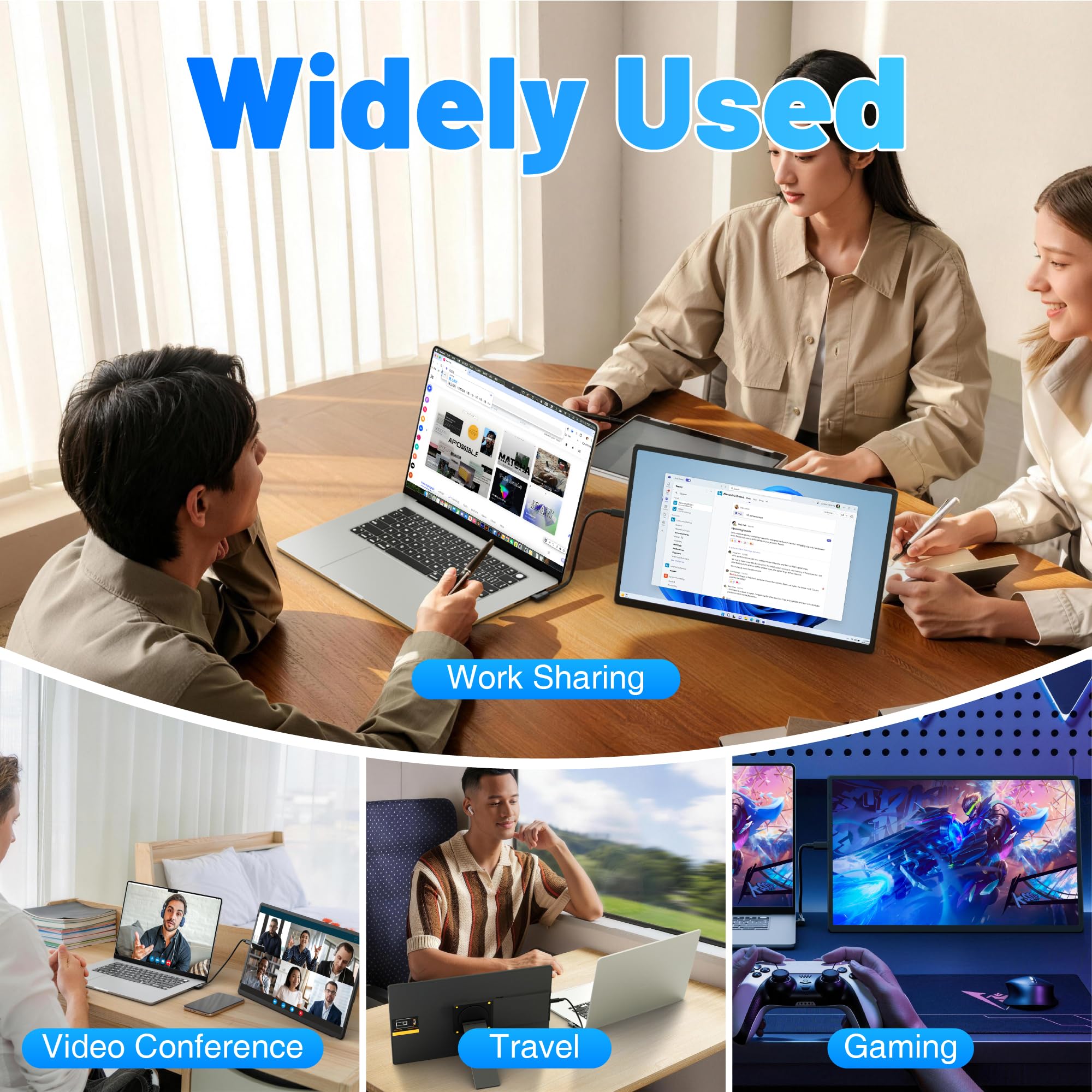 CIDETTY 16" Laptop Screen Extender, 1920x1200 FHD Portable Monitor for Laptop, 360° Magnetic Stand Travel Second Screen for Mac, Windows, Android Phone — view 7