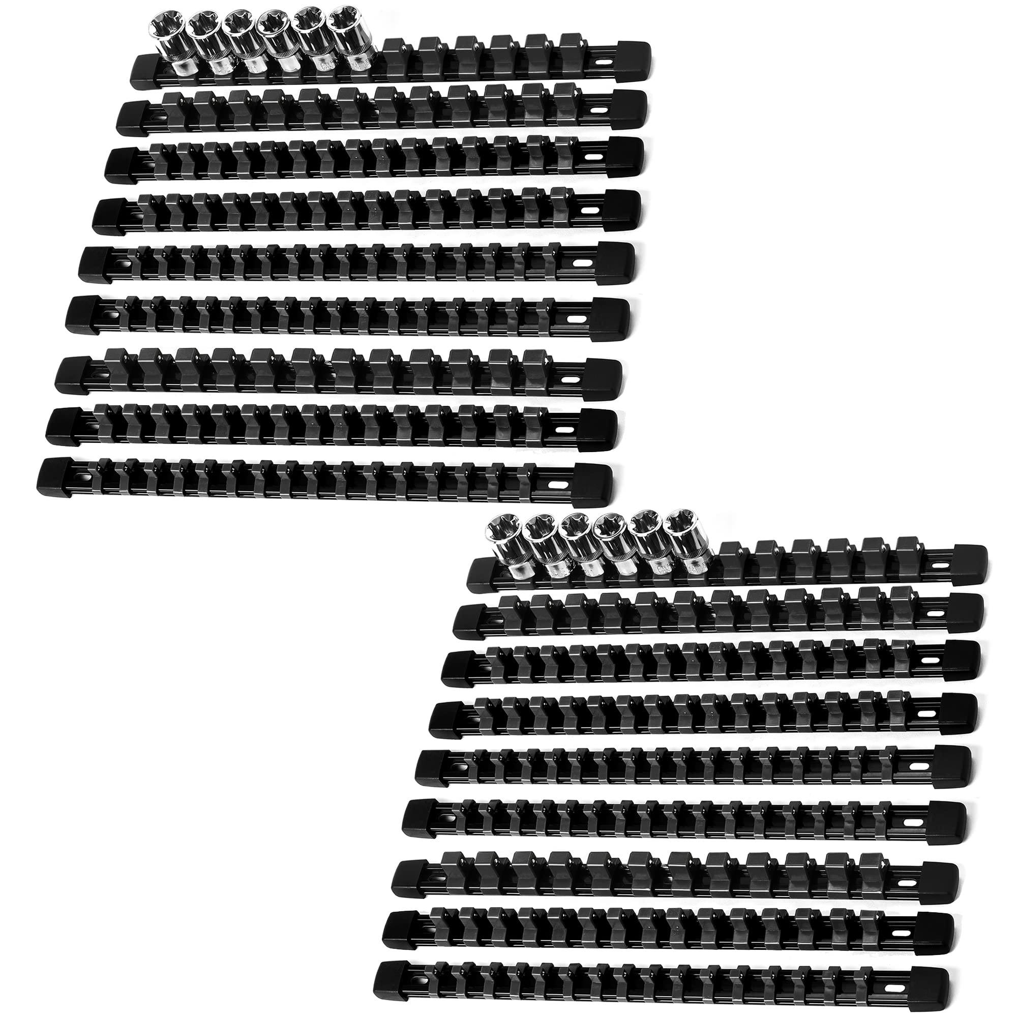 Reniteco 18-Piece Socket Organizer Set - 1/4-Inch x 96 Clips, 3/8-Inch x 90 Clips, 1/2-Inch x 72 Clips, Heavy Duty ABS Socket Holder, Premium Quality