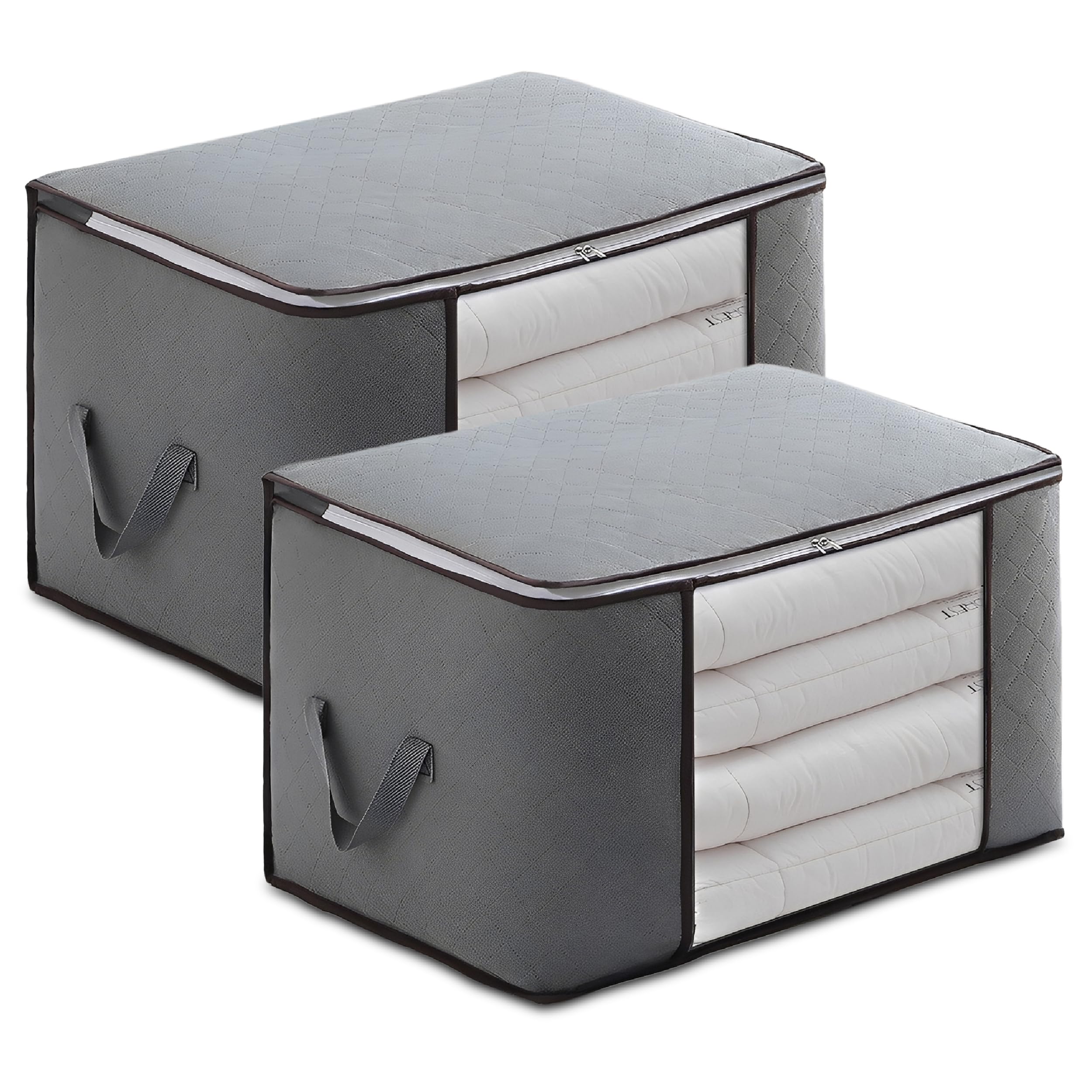 Organizador de Roupas 90L com Zíper e Visor Frontal Caixa Organizadora para Edredom,