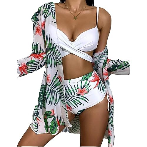 Women Sexy Three Pieces Tops Bottoms and Floral Cover-ups Or Two Pieces Hater Neck Summer Beach Swimsuits