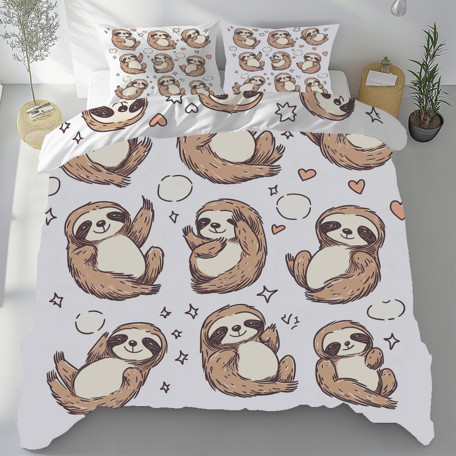 Housse de couette 240x260 paresseux en microfibre respirante avec 2 taies d'oreiller