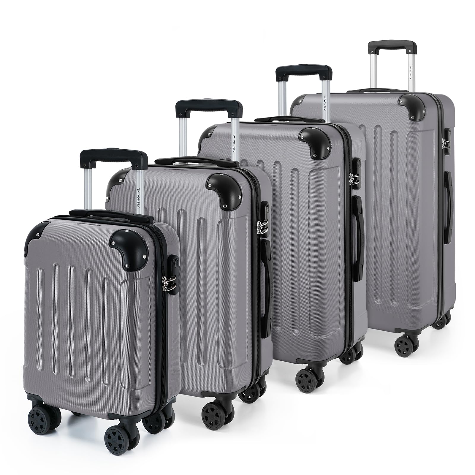 YONSLY Gepäck Reisekoffer, Trolley Rollkoffer Handgepäck, Hartschalenreisekoffer mit 360° Lenkrollen, Zahlenschloss, Mehrstufiger Teleskopgriff