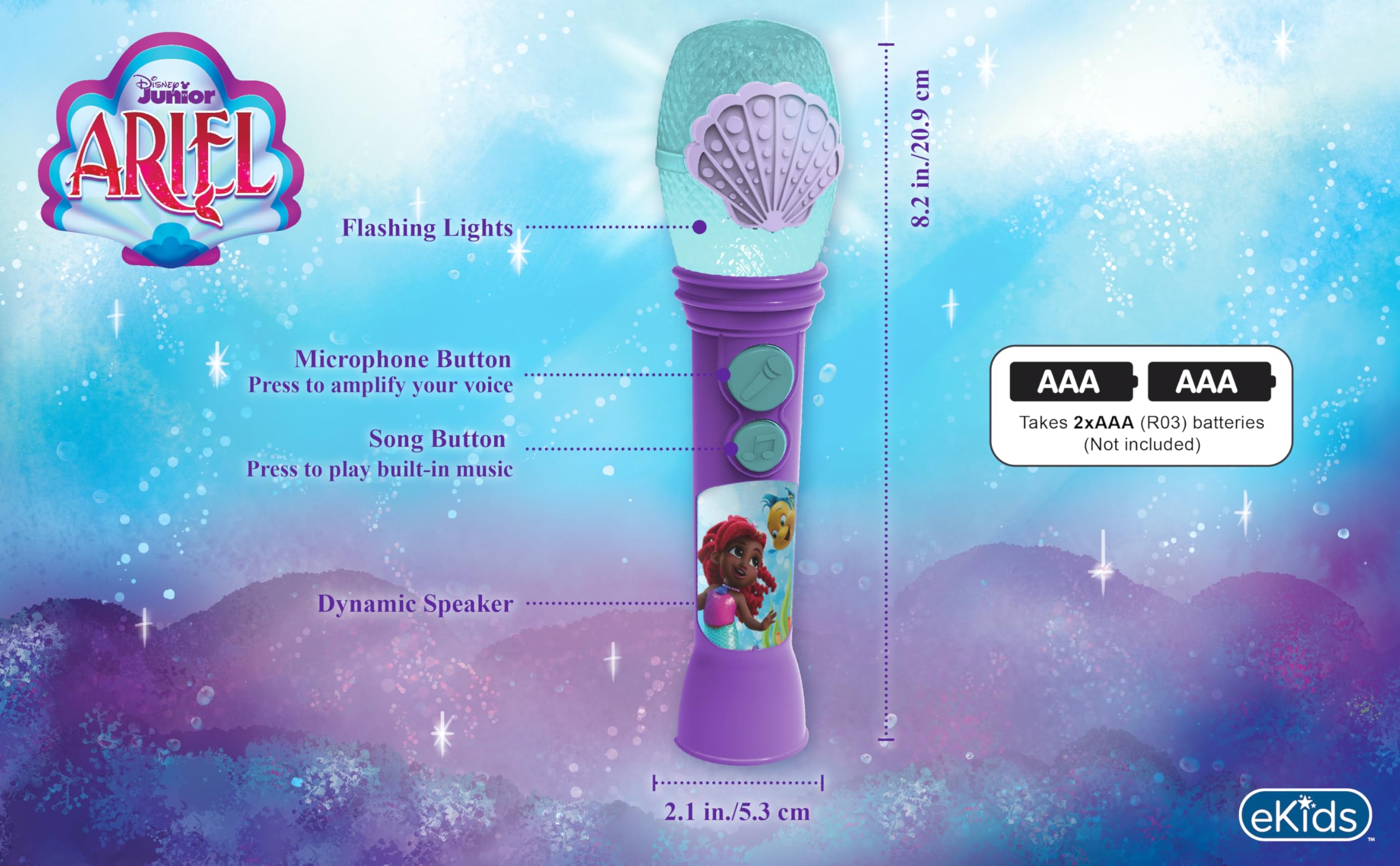 Disney Junior Ariel Sea-Beat Microphone Toy For Kids - Lights Up, Plays Theme Song, 6 Inches Tall (Batteries Included) - View #8