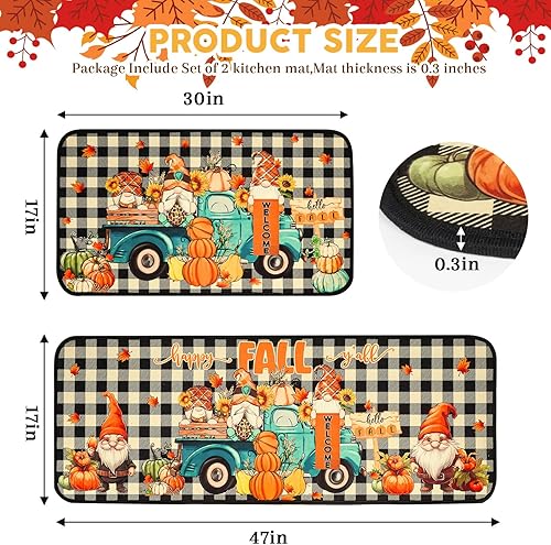 Miniatura 8 de Voanos Tapete de puerta con diseño de otoño con diseño de hojas de arce y calabazas, tapete de goma antideslizante para interiores y exteriores, 17