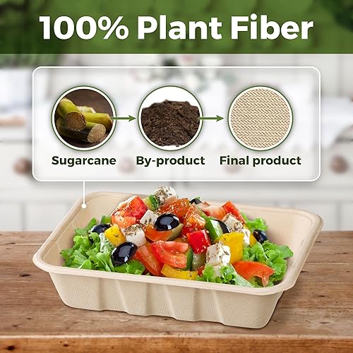Miniatura 3 de Harvest Pack GOURMET SHOWCASE 400 unidades Sugarfiber 32 oz - Bandejas desechables compostables para servir alimentos, rectangulares, hechas de