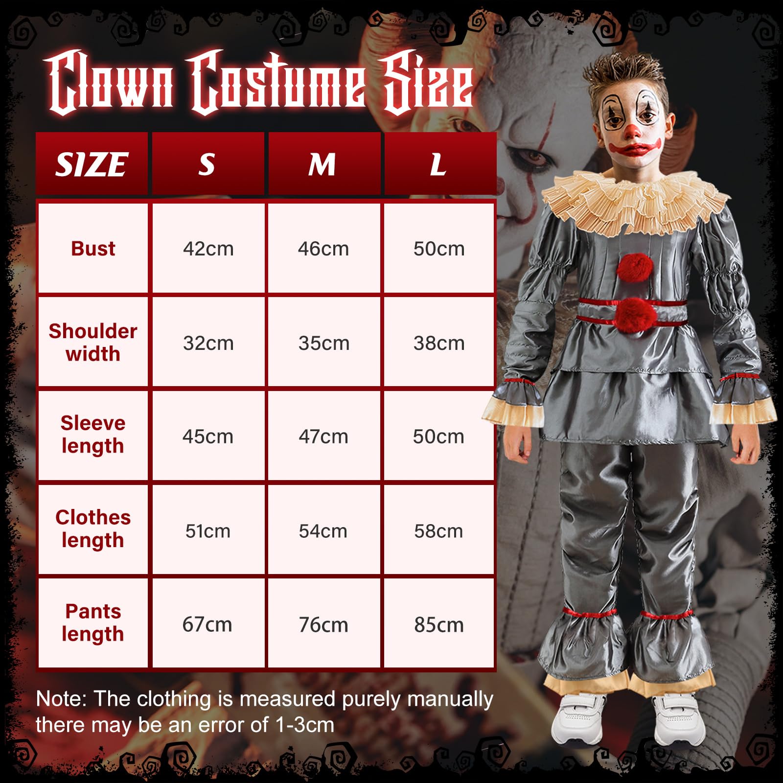 DUOLAM Halloween Clown Pennywise Costume: Children's Horror Clown Costume Set - Image 2
