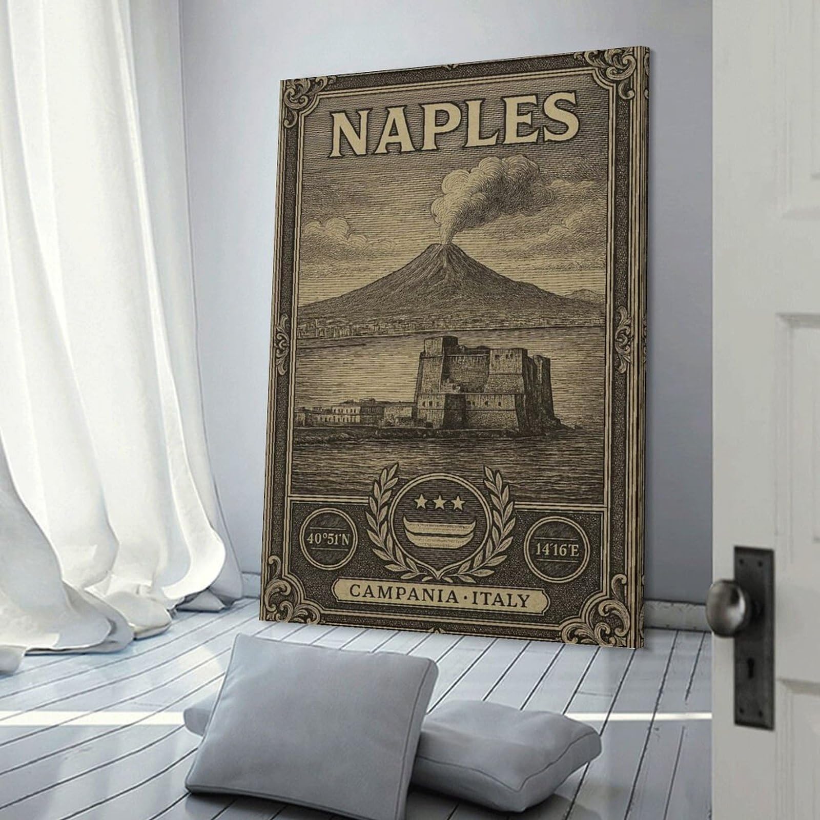 Junmoney Naples, Italy Vintage Style Travel Poster Wall Art Print, 20x30inch(50x75cm), for Workspace Walls, Study Corners Or Bedrooms, A Smart Decor Choice for Study Walls