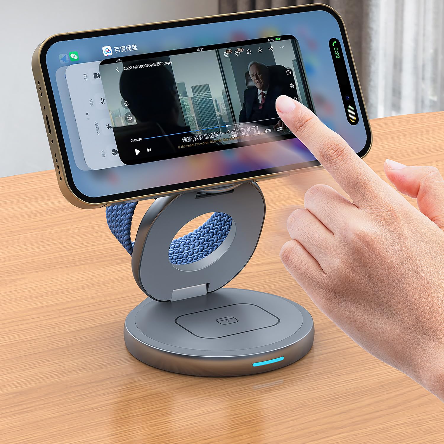 Forever - Estación de carga magnética inductiva 3 en 1 gris - Soporte con cargador inalámbrico de 15 W - Cargadores de teléfono con rotación de 360° - Estación de cargador de inducción para iPhone