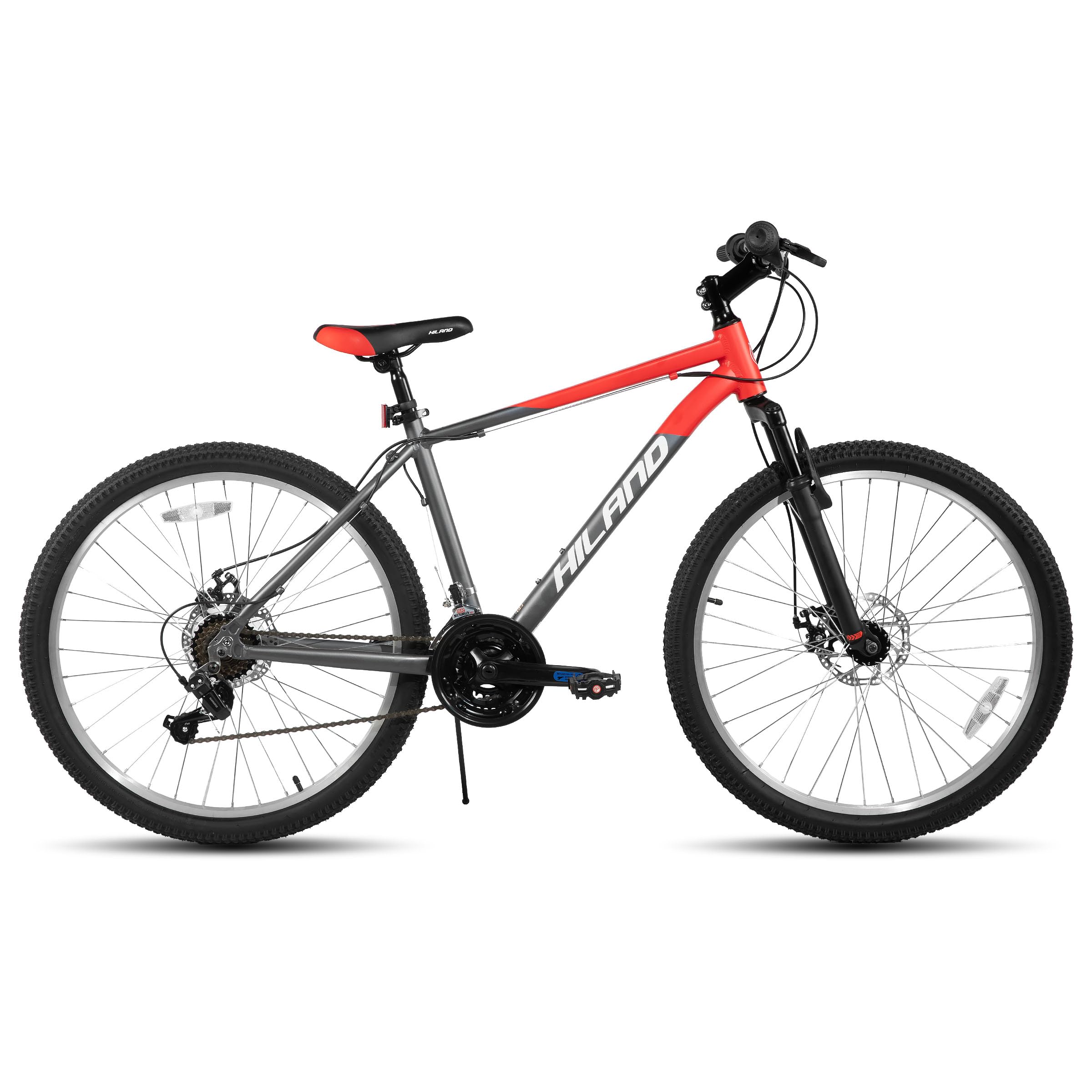 Hiland 26 27,5 29 Zoll Mountainbike 18 Gänge, Federgabel, Aluminiumrahmen MTB Fahrrad für Männer Frauen, mit Scheibenbremse, Schwarz/Blau/Orange