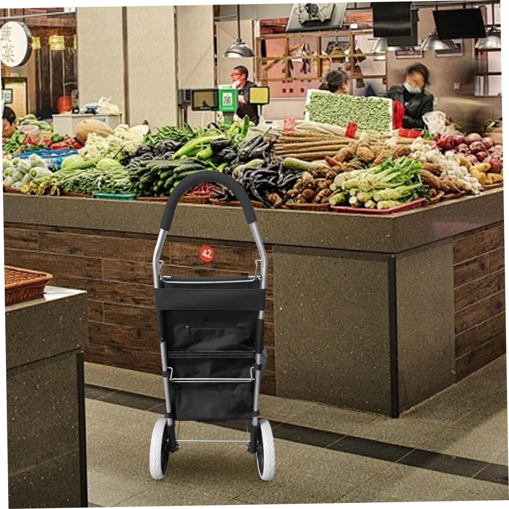 Organizador de carrito con forro impermeable duradero y bolsillos laterales de malla, bolsa de almacenamiento plegable para carritos de comestibles