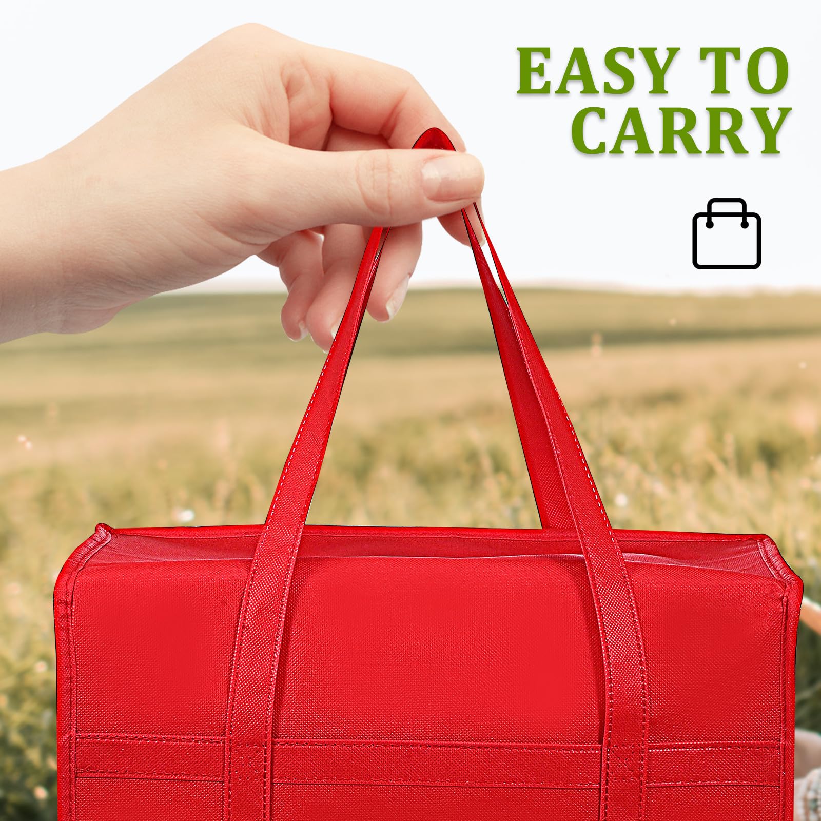 TOYANDONA 4 Piezas Bolsa Térmica Reutilizable de Gran Capacidad Asas Reforzadas para Compras y Picnic, Fabricada en Tela No Tejida Roja Aislamiento para Mantener Alimentos Frescos