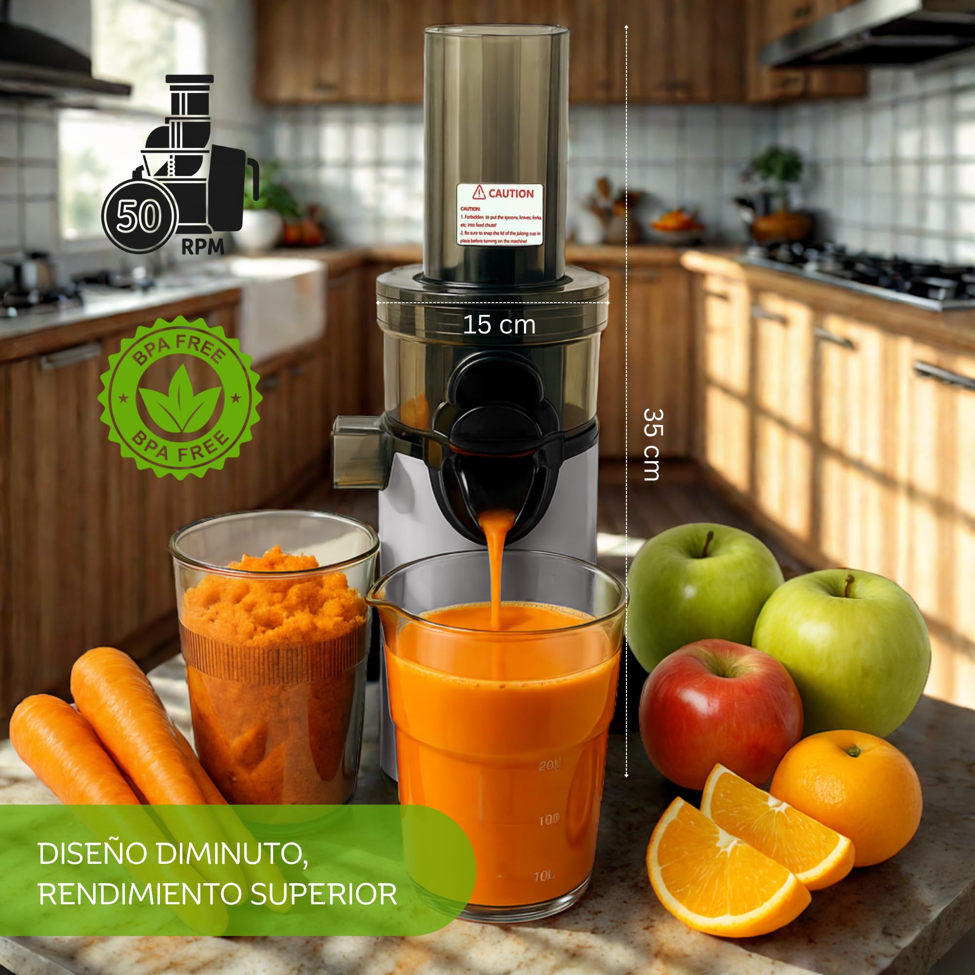 Extracteur de jus compact pressé à froid sans BPA, presse-agrumes électrique lent, anti-goutte, gris