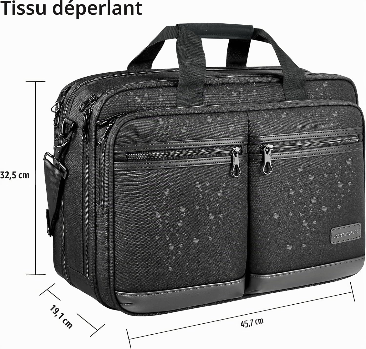 KROSER 18" Sac à main Bandoulière pour Ordinateur Portable Porte-documents Élégant pour Ordinateur jusqu'à 17,3" Extensible Imperméable avec Poches RFID pour Hommes