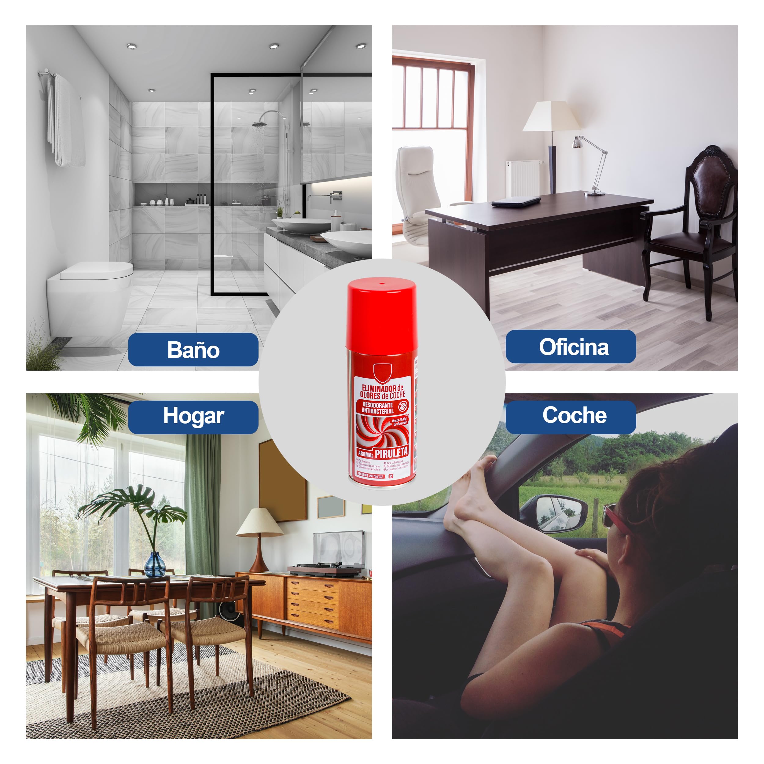 Eliminador de Olores Especial para de Automóvil: Elimina Olores y Humedad, Destruye Hongos y Bacterias, Uso Fácil y Rápido - Aire Fresco y Limpio en Tu Coche 150ml, Olor Piruleta - 3 Unidad