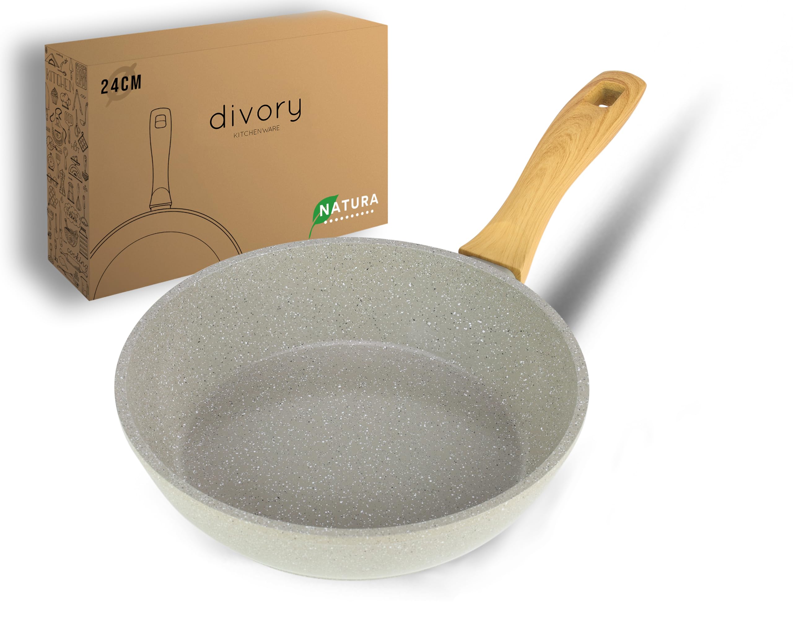 DIVORY Sartén cerámica 24cm - para placa de inducción, sin PFAS ni PTFE, con revestimiento, apta para horno y lavavajillas, (Natura, 24 cm)