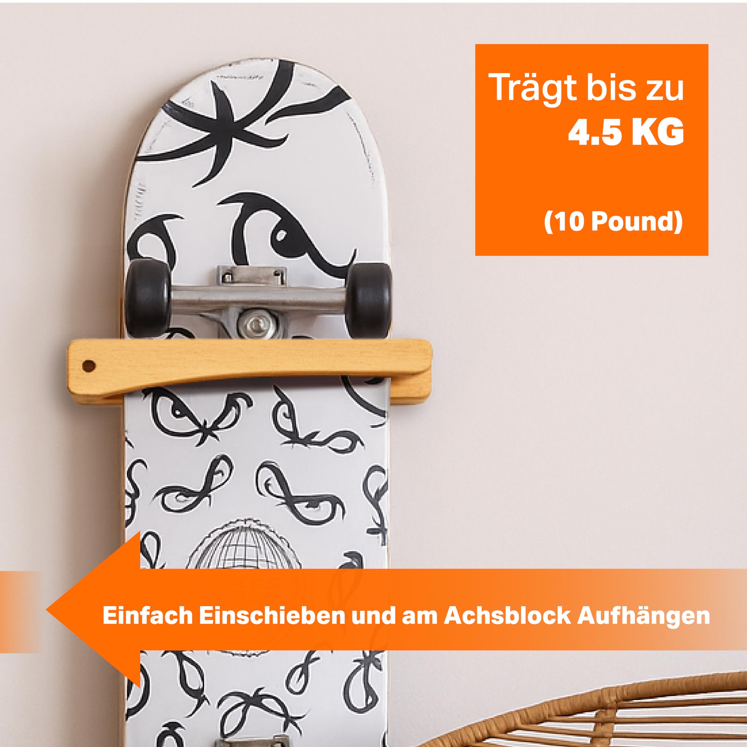 Tapeera 1er-Pack Vertikale Skateboard Wandhalterung – Holz Skateboard Rack Hänger – Longboard Mini Cruiser Display Zubehör – Halter Regal Organizer Deck Deko