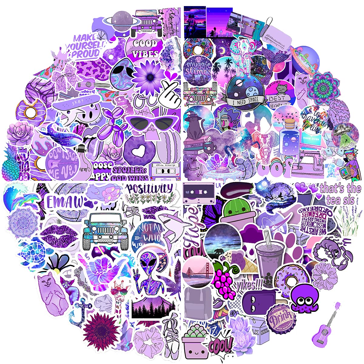 Purple Stickers, 200 Pack Aesthetic Purple Stickers for Water Bottles, Vinyl Laptop Stickers, Waterproof Funny Cute Stickers for Kids Teen Girl Adult